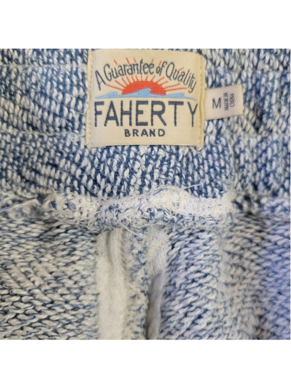 Faherty Brand Whitewater Sweatshort Blue Drawstring Medium Waist 30 Inseam 7 Men